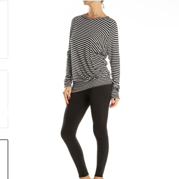 Bordeaux Tops - Heather by Bordeaux All Day Tee Boat Neck Striped Top w/Cinched Waist (Med